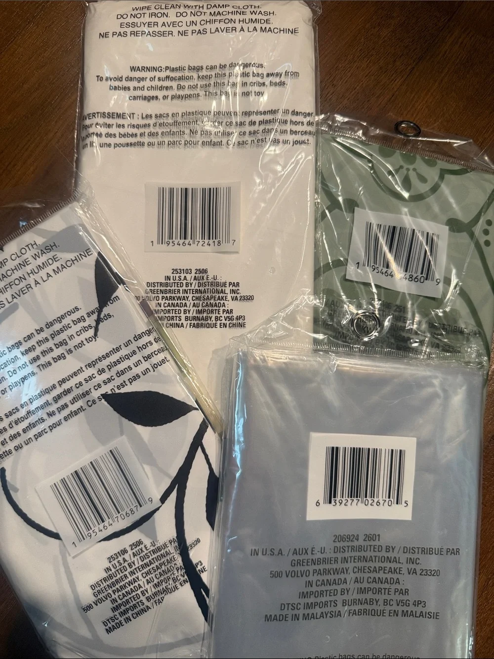 Home Collection Pack of Shower Curtains & Liner - Green White Black